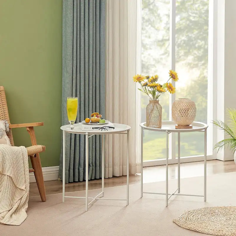 Table d'appoint/de chevet, pliable ronde en métal, antirouille et étanche, pour l'extérieur, le salon, la chambre à coucher
