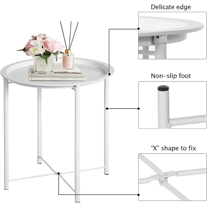 Table d'appoint/de chevet, pliable ronde en métal, antirouille et étanche, pour l'extérieur, le salon, la chambre à coucher