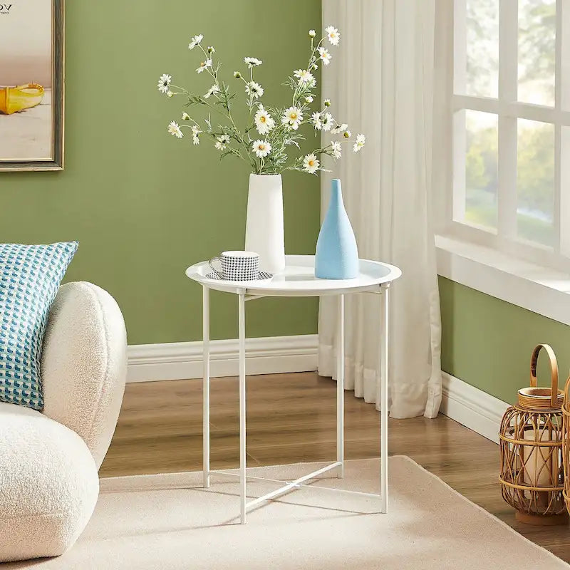 Table d'appoint/de chevet, pliable ronde en métal, antirouille et étanche, pour l'extérieur, le salon, la chambre à coucher