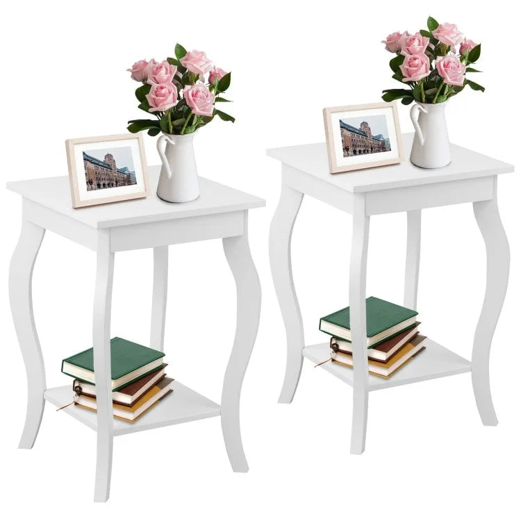 Set of 2 Accent Side Tables with Shelf - 16 x 16 x 24 (L x W x H)
