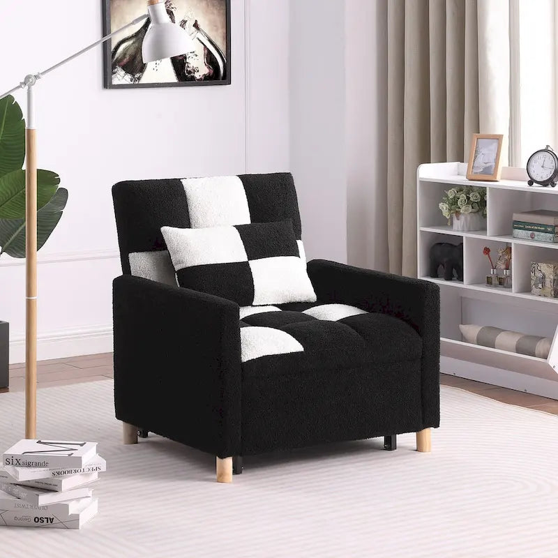 Fauteuil lit convertible 3-en-1, canapé simple (noir blanc)