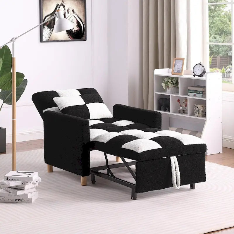 Fauteuil lit convertible 3-en-1, canapé simple (noir blanc)