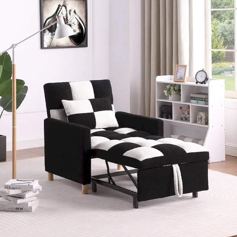 Fauteuil lit convertible 3-en-1, canapé simple (noir blanc)