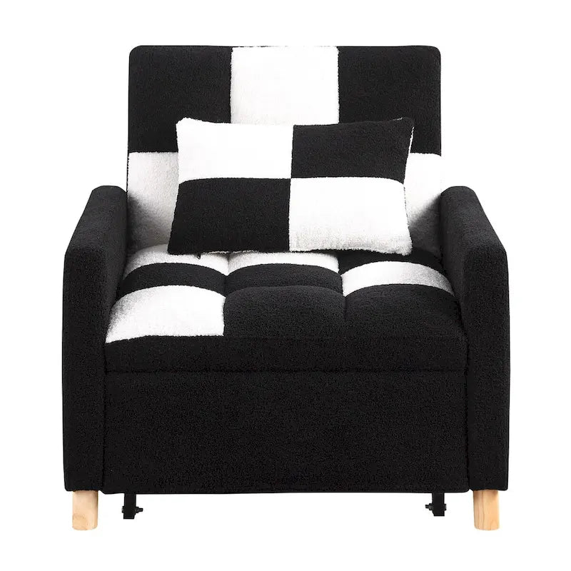 Fauteuil lit convertible 3-en-1, canapé simple (noir blanc)