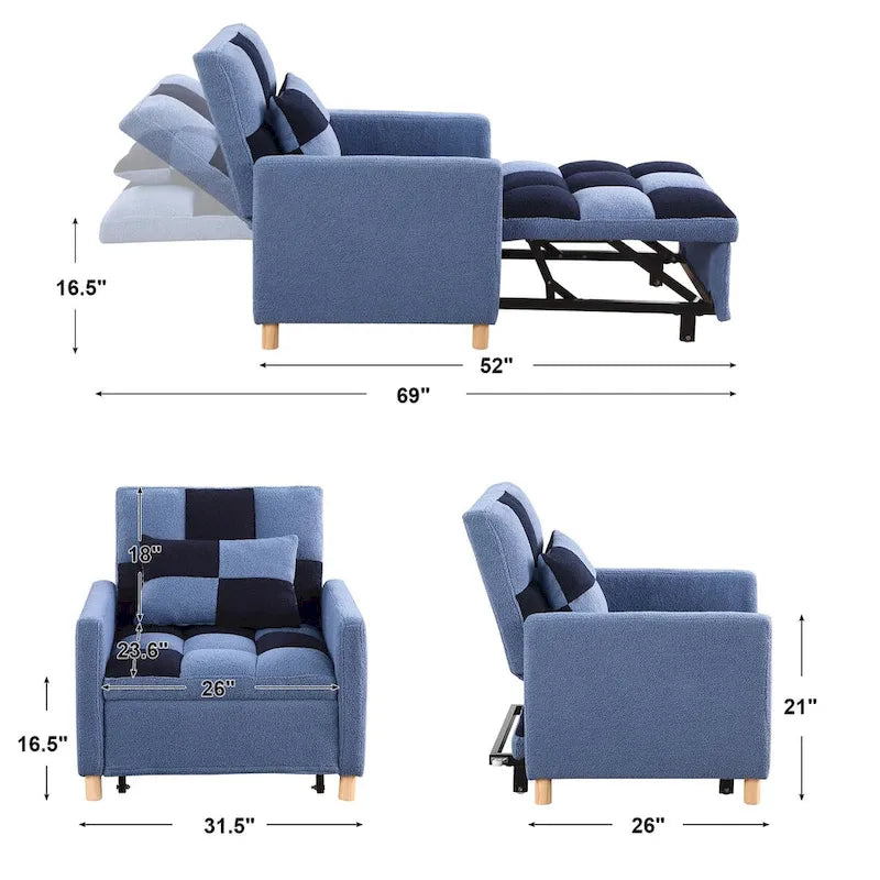 Fauteuil lit convertible 3-en-1, canapé simple (noir blanc)