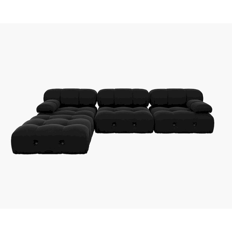 Canapé d'angle 104 places, Canapé minimaliste en velours avec méridienne réversible et pouf.