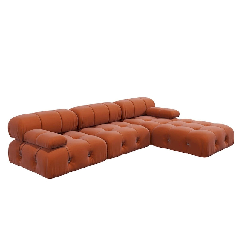Canapé d'angle 104 places, Canapé minimaliste en velours avec méridienne réversible et pouf.