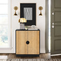 Armoire d'appoint bohème moderne noire à 2 portes avec lattes en bambou – 33,9 H x 31,5 L x 15,7 P