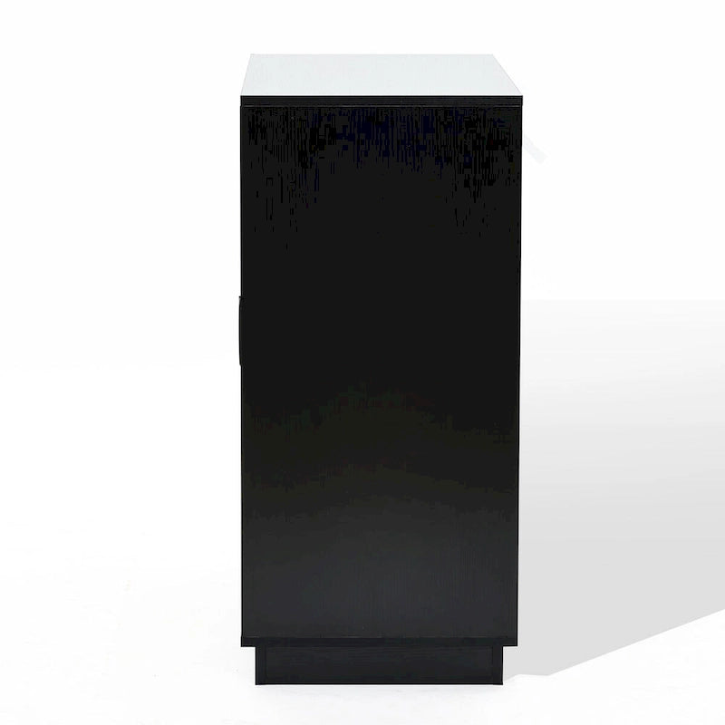 Armoire d'appoint bohème moderne noire à 2 portes avec lattes en bambou – 33,9 H x 31,5 L x 15,7 P
