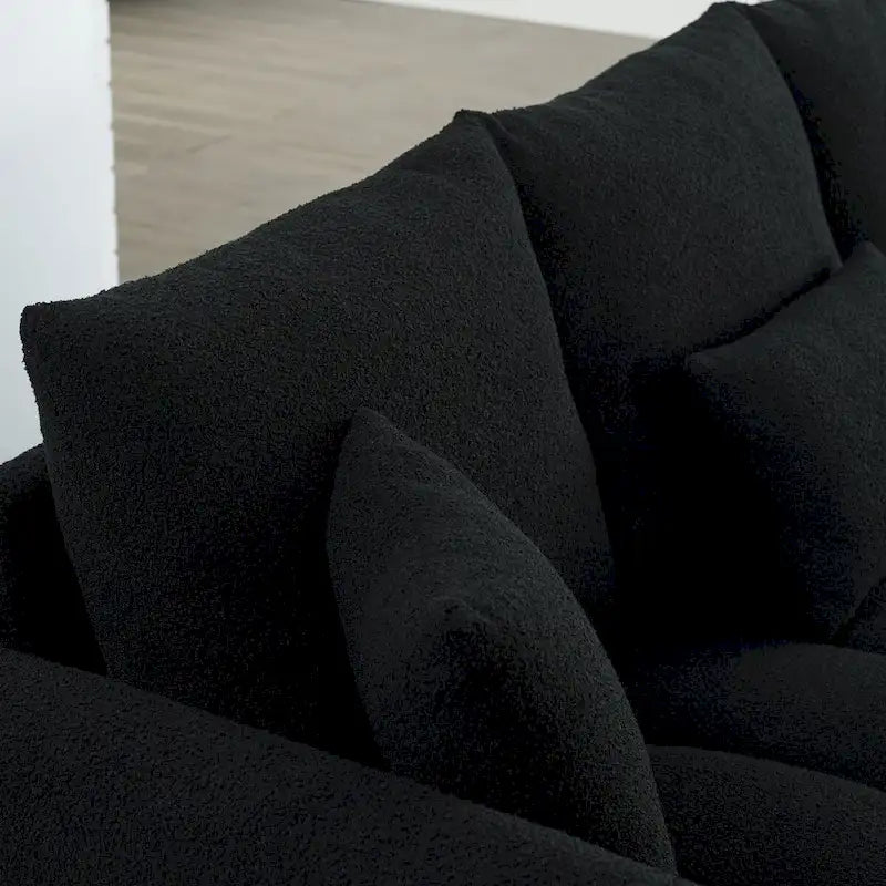 Canapé en tissu Teddy de 208 cm avec 3 coussins de dossier et 3 coussins de siège, cadre en bois massif