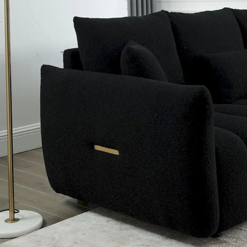 Canapé en tissu Teddy de 208 cm avec 3 coussins de dossier et 3 coussins de siège, cadre en bois massif