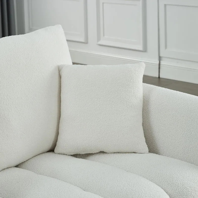 Canapé en tissu Teddy de 208 cm avec 3 coussins de dossier et 3 coussins de siège, cadre en bois massif