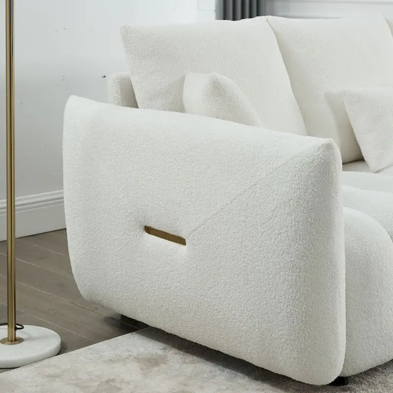 Canapé en tissu Teddy de 208 cm avec 3 coussins de dossier et 3 coussins de siège, cadre en bois massif