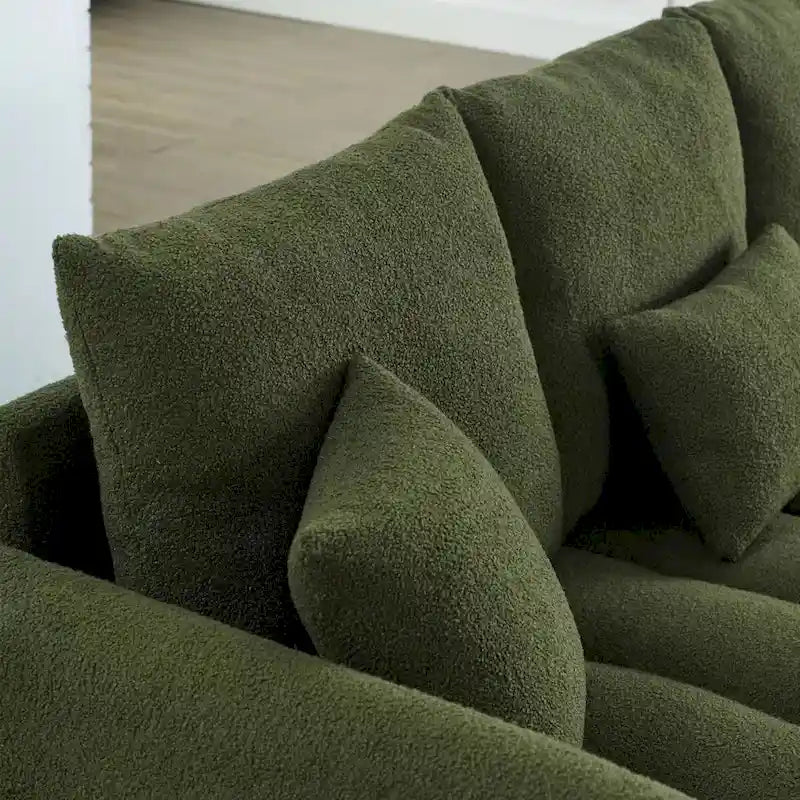 Canapé en tissu Teddy de 208 cm avec 3 coussins de dossier et 3 coussins de siège, cadre en bois massif