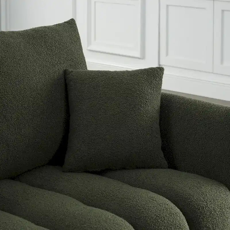 Canapé en tissu Teddy de 208 cm avec 3 coussins de dossier et 3 coussins de siège, cadre en bois massif