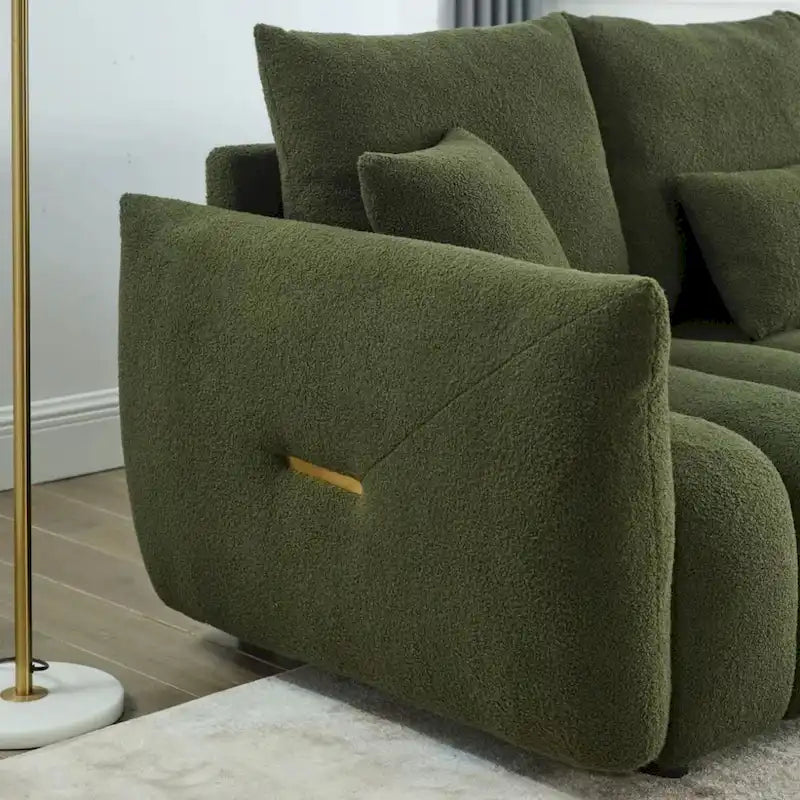 Canapé en tissu Teddy de 208 cm avec 3 coussins de dossier et 3 coussins de siège, cadre en bois massif