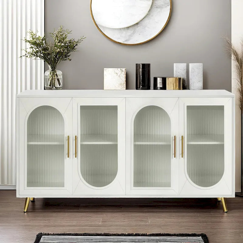 Meuble TV pour téléviseurs de plus de 65 pouces, meuble TV en bois avec placard de rangement et étagères réglables, console multimédia pour salon et chambre à coucher