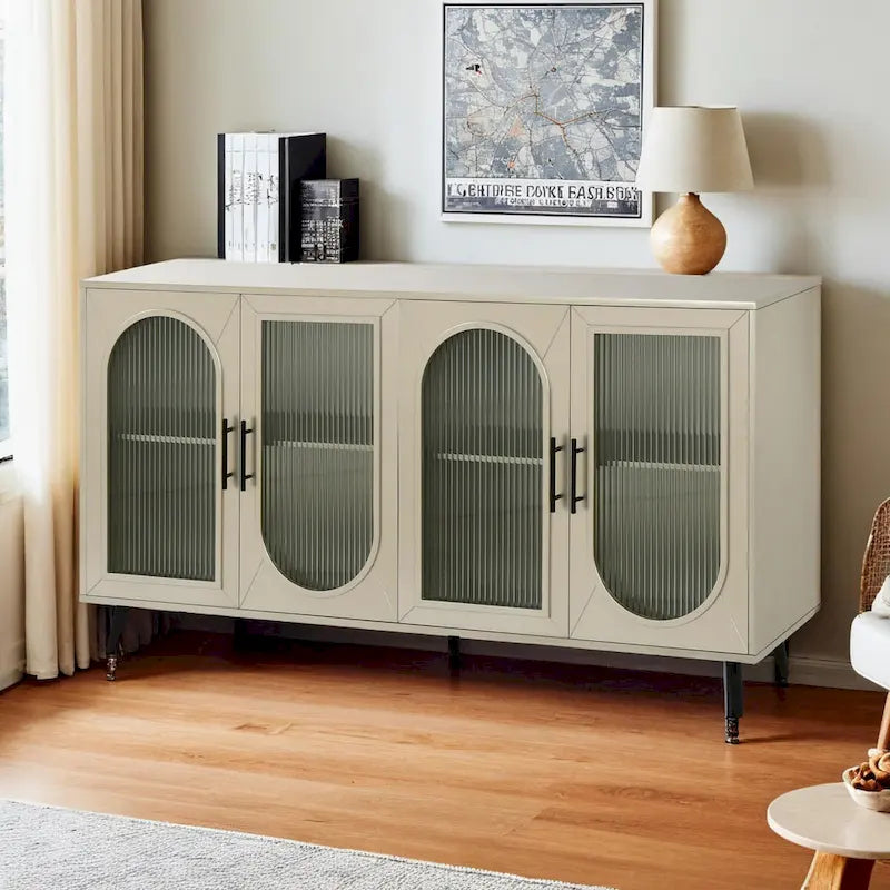 Meuble TV pour téléviseurs de plus de 65 pouces, meuble TV en bois avec placard de rangement et étagères réglables, console multimédia pour salon et chambre à coucher