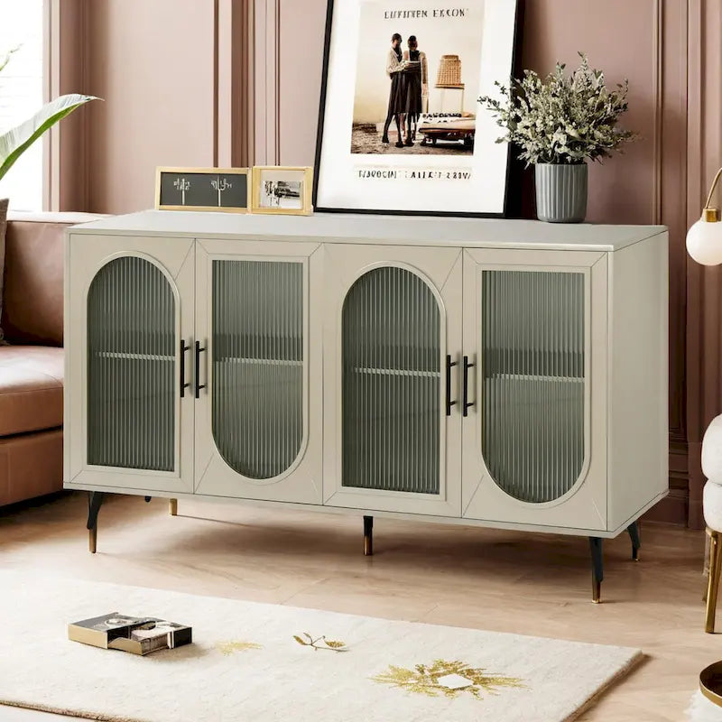 Meuble TV pour téléviseurs de plus de 65 pouces, meuble TV en bois avec placard de rangement et étagères réglables, console multimédia pour salon et chambre à coucher