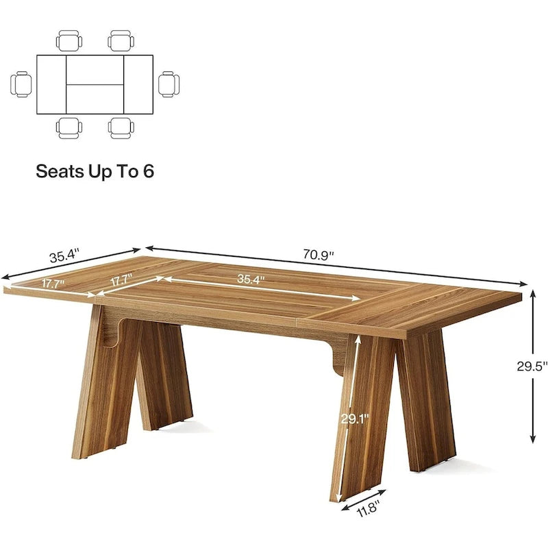 71 Grande table de salle à manger pour 6 personnes, table à dîner rectangulaire de style ferme