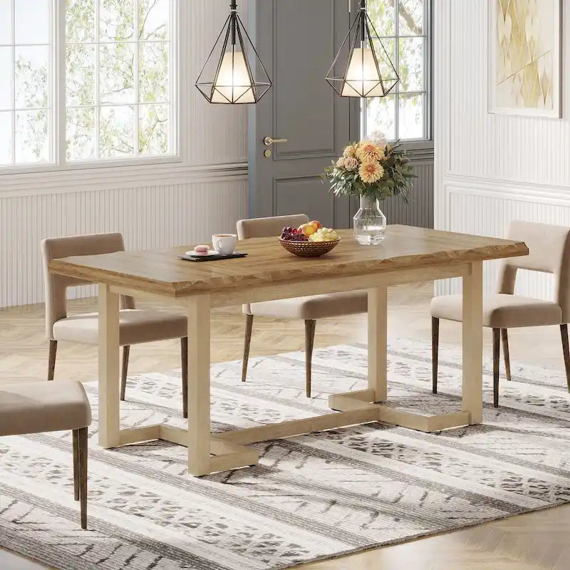 Table à manger rectangulaire de 158 cm avec pieds en bois massif pour cuisine