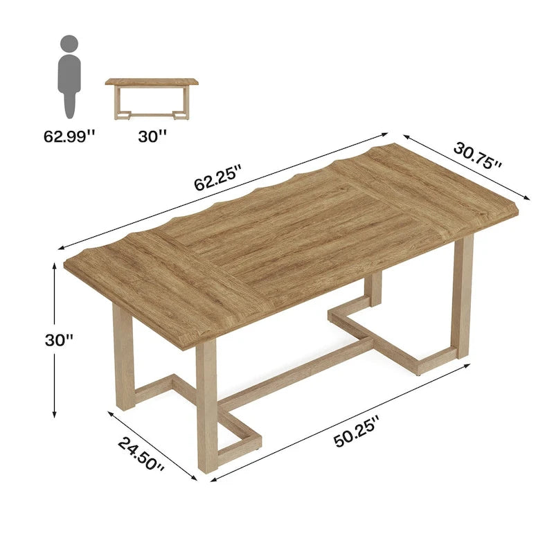 Table à manger rectangulaire de 158 cm avec pieds en bois massif pour cuisine