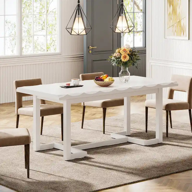 Table à manger rectangulaire de 158 cm avec pieds en bois massif pour cuisine