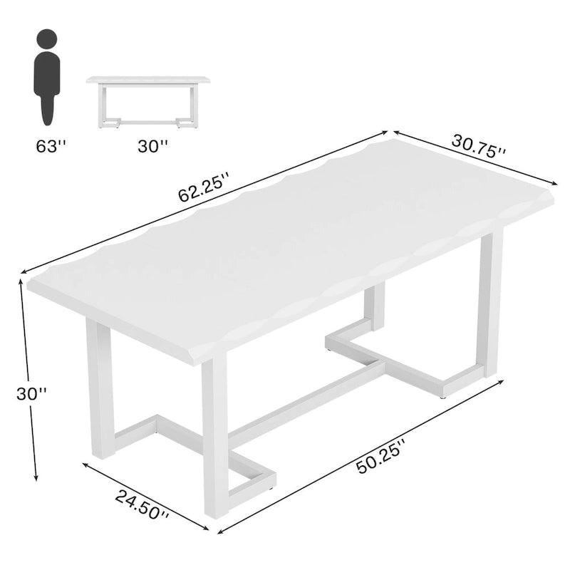 Table à manger rectangulaire de 158 cm avec pieds en bois massif pour cuisine