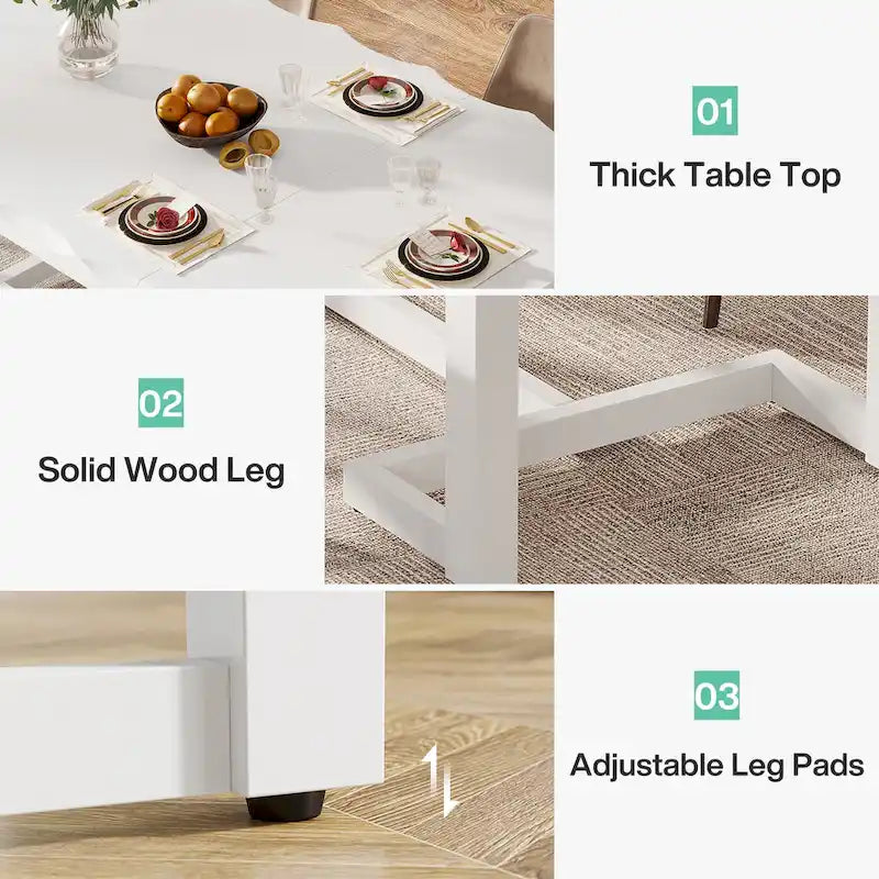 Table à manger rectangulaire de 158 cm avec pieds en bois massif pour cuisine