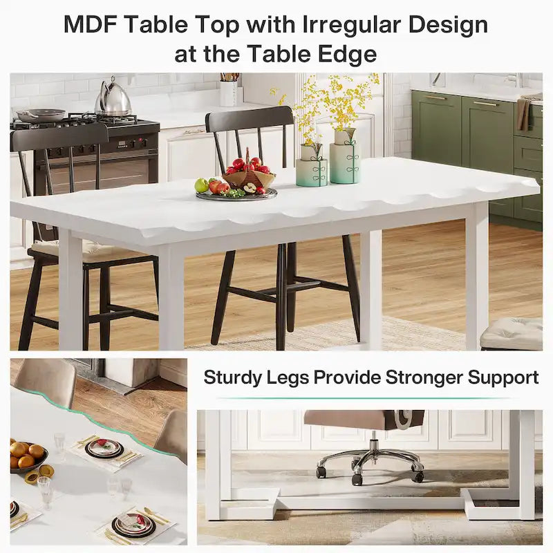 Table à manger rectangulaire de 158 cm avec pieds en bois massif pour cuisine