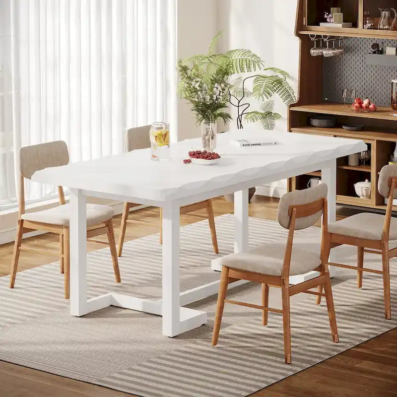 Table à manger rectangulaire de 158 cm avec pieds en bois massif pour cuisine