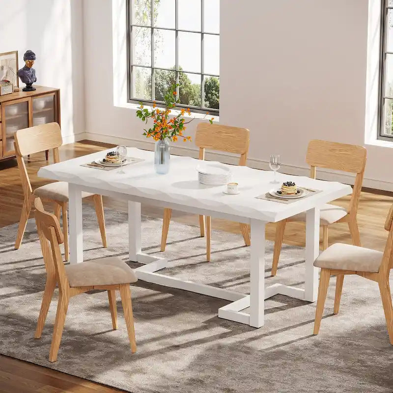 Table à manger rectangulaire de 158 cm avec pieds en bois massif pour cuisine