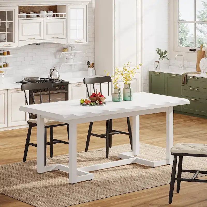 Table à manger rectangulaire de 158 cm avec pieds en bois massif pour cuisine