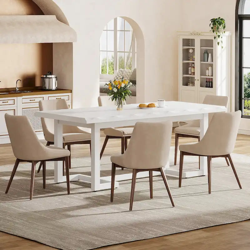Table à manger rectangulaire de 158 cm avec pieds en bois massif pour cuisine