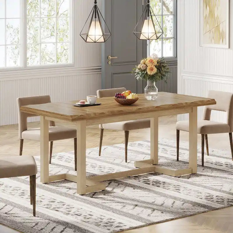 Table à manger rectangulaire de 158 cm avec pieds en bois massif pour cuisine