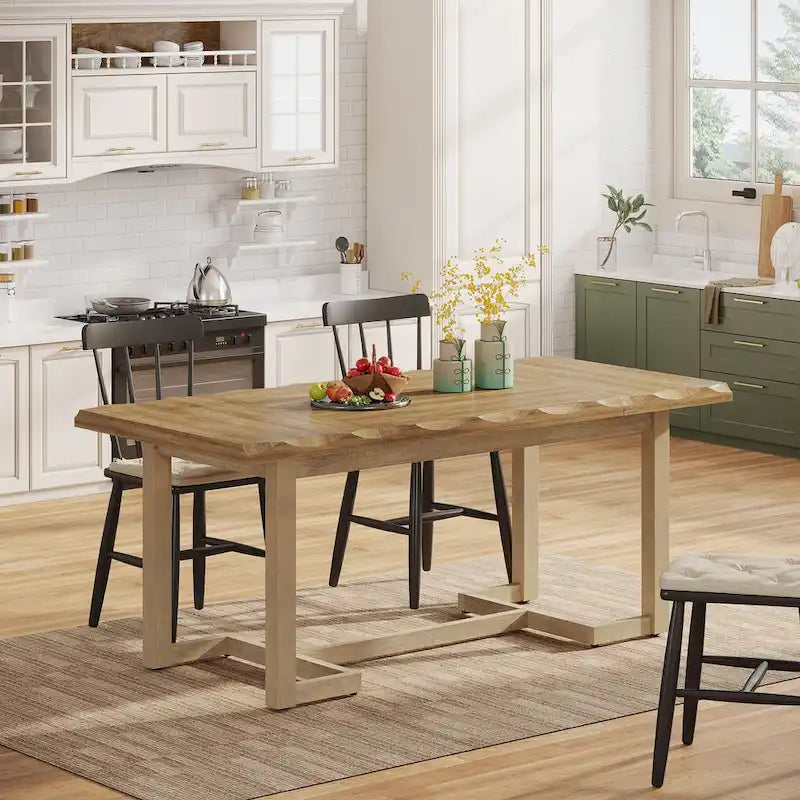 Table à manger rectangulaire de 158 cm avec pieds en bois massif pour cuisine