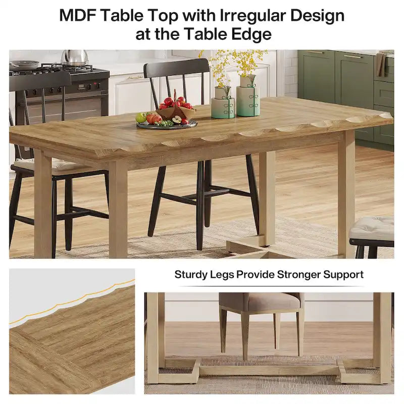 Table à manger rectangulaire de 158 cm avec pieds en bois massif pour cuisine