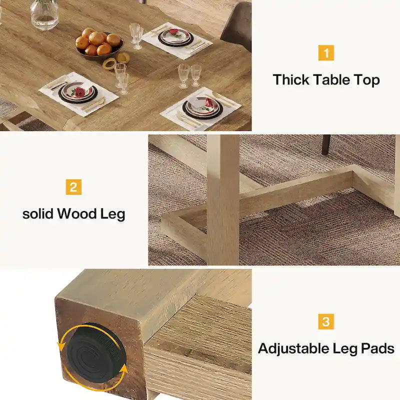 Table à manger rectangulaire de 158 cm avec pieds en bois massif pour cuisine