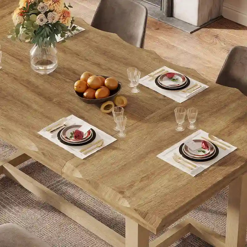 Table à manger rectangulaire de 158 cm avec pieds en bois massif pour cuisine